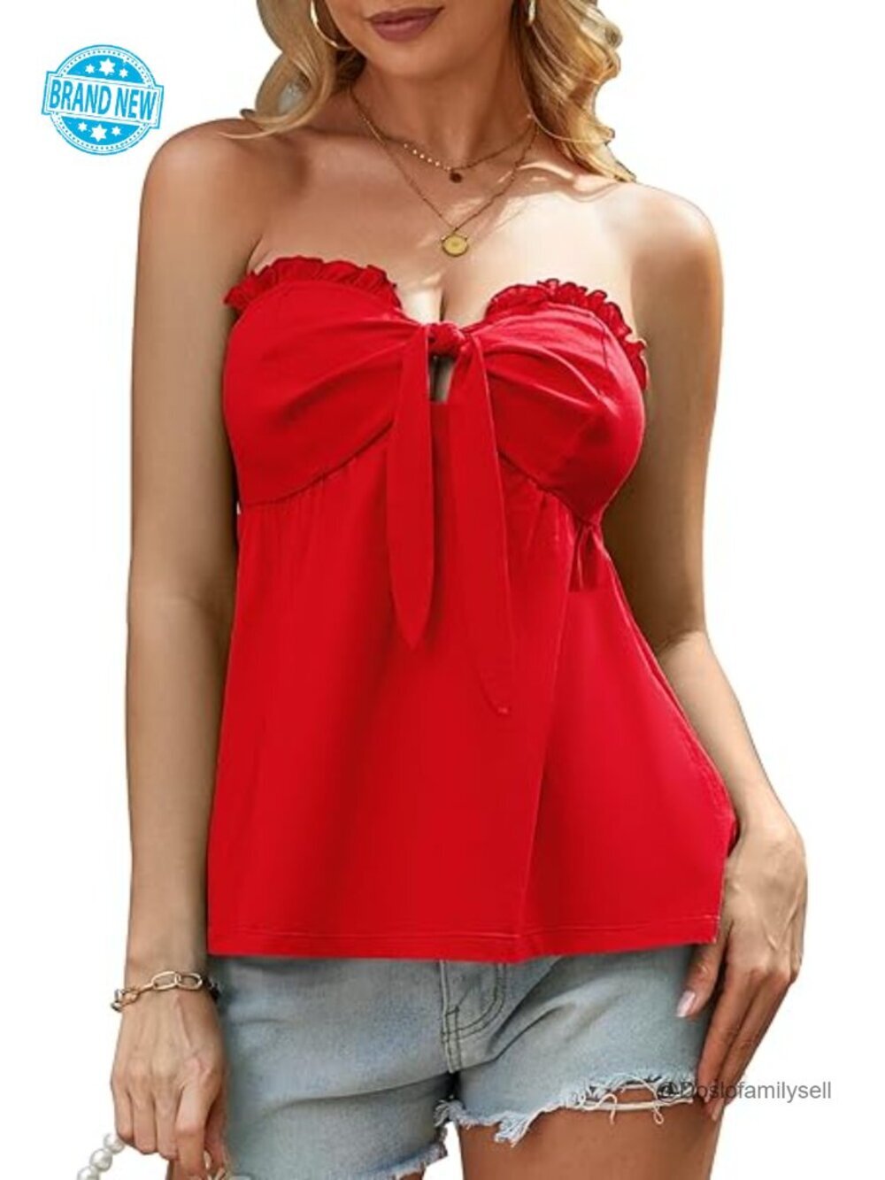 Women's Strapless Tie Front Peplum Tube Top Bow Bandeau Tank
